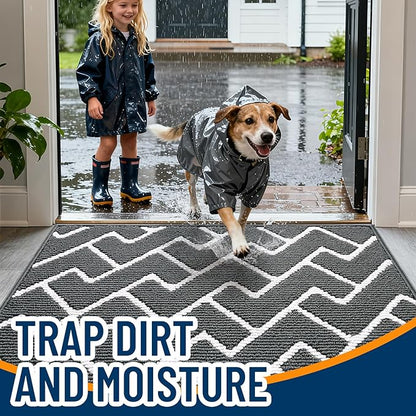 OLANLY Front Door Mat, Non-Slip Rubber Backing, Dirt Resistant and Absorbent, Washable, Easy to Clean Low-Profile Indoor Doormat for Back Door, Entryway, Inside Entrance, 59x35, Charcoal