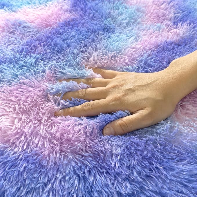 Rugs for Bedroom 4x6, Soft Shaggy Modern Shag Area Rug for Living Room, Upgrade Non-Slip Plush Fluffy Carpet for Kids Boys Girls Room Home Decor Aesthetic, Rainbow Purple