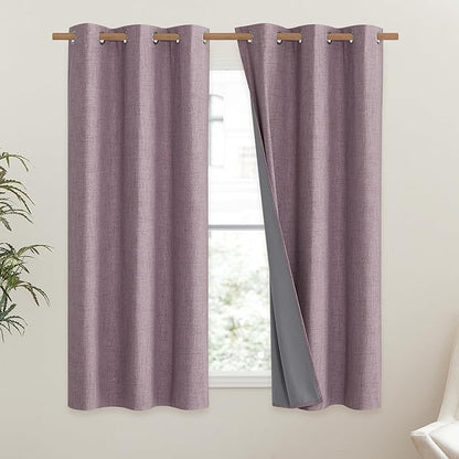 NICETOWN Chaise Mauve Vintage Linen 100% Blackout Curtains for Dining Room, Thermal Insulated Curtains 45" Long, Noise Reducing Window Treatment Drapes for Kitchen, 42" Wide Per Panel, Set of 2