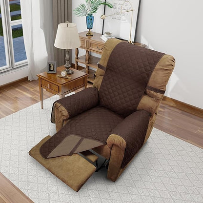 Recliner Chair Covers Reversible Sofa Cover Couch Cover for Pets Lazy Boy Furniture Protector(28''Recliner,Chocolate/Taupe)