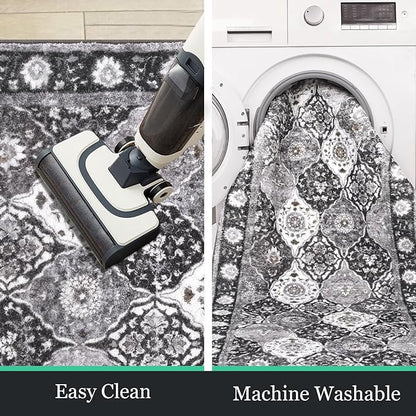 HEBE Hallway Runner Rug 2'x6' Washable Vintage Distressed Area Rugs Non Slip Laundry Rug Runner Boho Floor Carpet Runners for Hallways Entryway Laundry Room Kitchen Bathroom