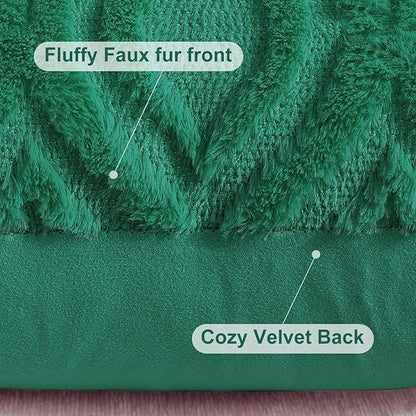 decorUhome Throw Pillow Covers 12x20 Inch Set of 2, Soft Plush Faux Wool Green Solid Couch Pillow Covers, Accent Farmhouse Neutral Rectangle Pillow Cases for Sofa Bed Living Room