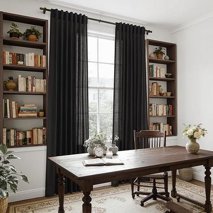 Vintage Black Linen Curtains 102 Inches Long for Living Room Light Filtering Semi Sheer Curtain Back Tab Floor to Ceiling High Window Gothic Vintage Decor Drapes for Bedroom Office 52x102,2 Panels