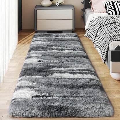 Soft Runner Rugs for Bedroom Hallways, 2x5 Abstract Grey Fluffy Shag Throw Area Rug Non Slip for Bedside Dorm, Long Shaggy Furry Carpet for Nursery Living Room