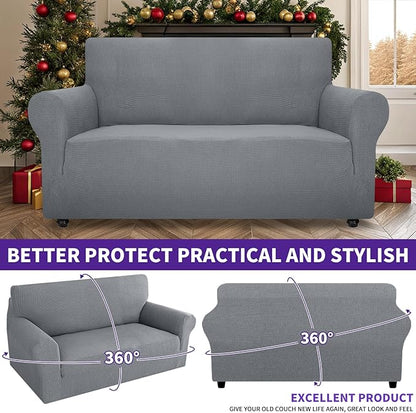 ZNSAYOTX Super Stretch Couch Cover Love Seat Sofa Covers for Living Room Dogs Pet Friendly Furniture Protector Spandex Loveseat Slipcovers with Anti Slip Foam Sticks (Light Grey, Loveseat)