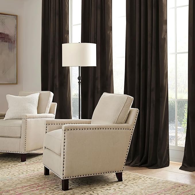 RYB HOME Brown Velvet Curtains 63 inches with Hook Belt, Soft Fabric Room Darkening Thermal Insulated Luxurious Home Decor Curtains for Living Room Bedroom, W 42" x L 63", 2 Panels Set