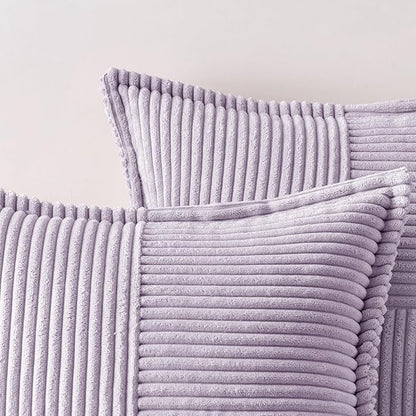 MIULEE Decorative Throw Pillow Covers for Couch Bed Livingroom 20x20 Inch Set of 2 Purple Boho Accent Throw Pllows Broadside Striped Patchwork Soft Corduroy Pillowcases