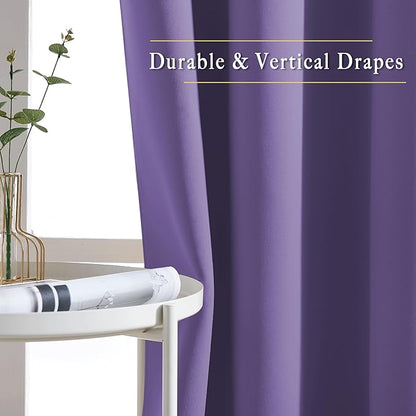 NICETOWN Lilac Purple Blackout Curtains for Bedroom (1 Pair, 52 x 84 inches), Farmhouse Thermal Insulated Room Darkening Drapes for Windows