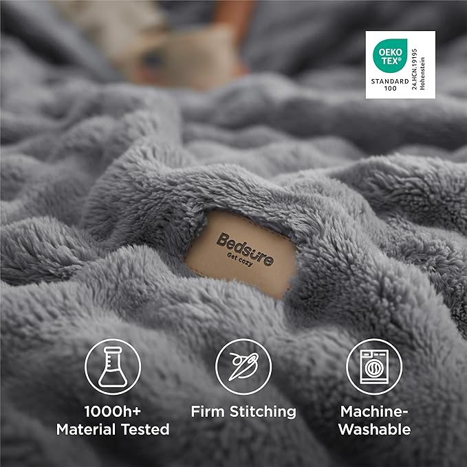 Bedsure 3D Fleece Bubble Blanket for Couch - GentleSoft Grey Throw Blanket for Sofa Bed Room Decor - Luxury Soft Cozy Gifts for Kids, Lightweight, All Seasons, Grey, 50"×60"