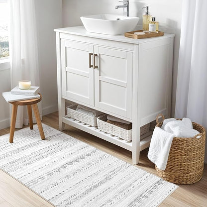 Nakagishi 2X4 Rug Washable Area Rug: Small Soft Boho Farmhouse Neutral Moroccan Non Slip Indoor Low Pile Accent Floor Throw Carpet for Bedroom Bathroom Entryway Kitchen Hallway Closet Home Door - Grey