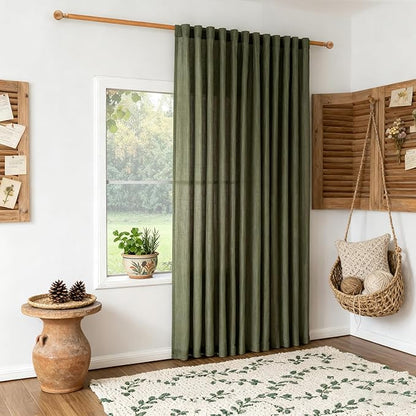 MYSKY HOME Living Room Curtains 90 Inches Long Farmhouse Light Filtering Privacy Curtain Drapes for Patio, Linen Look Texture Fabric Bohemian Draperies Soft Touch, 100" Wide, Olive Green, 1 Pieces