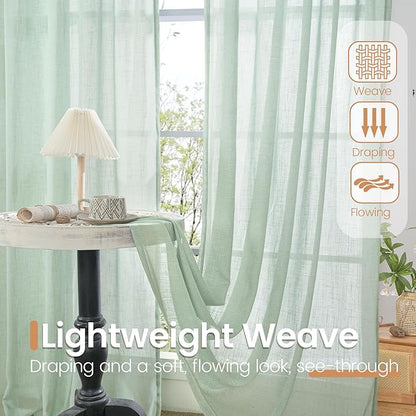 BGment Sage Green Linen Kitchen Curtains 36 Inch Length - Small Drapes Light Filtering for Cafe Bathroom Decorative Lightweight Natural Rustic Rod Pocket, 2 Panels Set, 30 X 36 Inch
