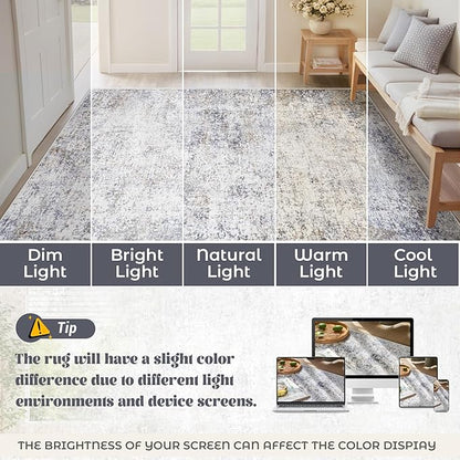 XLUEZ 6x9 Area Rugs for Living Room, Washable Modern Abstract Large Area Rug Neutral Soft Non Slip Kids Rug Stain Resistant Indoor Carpet for Bedroom Nursery Dining Room Playroom(Bluegrey, 6'x9')