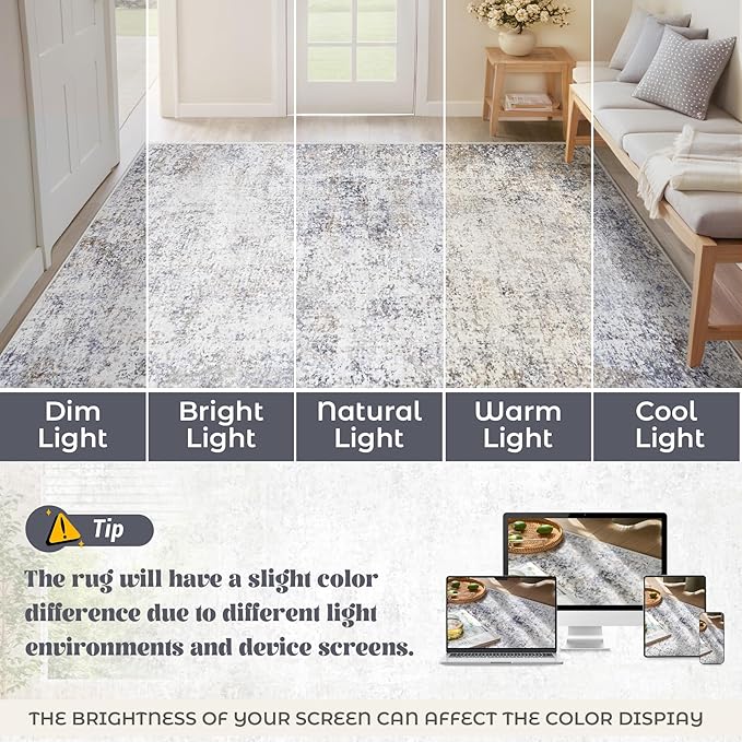 XLUEZ 10x14 Area Rugs for Living Room, Washable Modern Abstract Large Area Rug Neutral Soft Non Slip Kids Rug Stain Resistant Indoor Carpet for Bedroom Dining Room Playroom Office(Bluegrey, 10'x14')