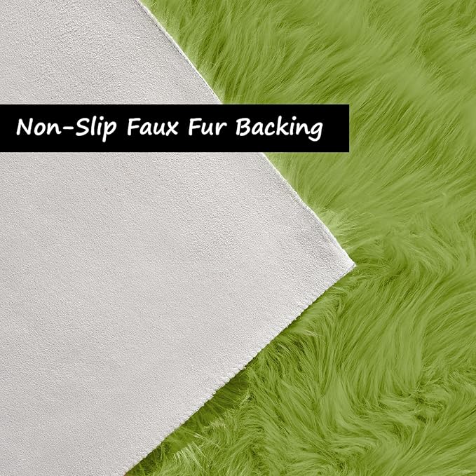 Goolela Lime Green Area Rug 8x10 Fluffy Fuzzy Furry Rug for Bedroom Living Room Faux Sheepskin Fur Shaggy Soft Rectangle
