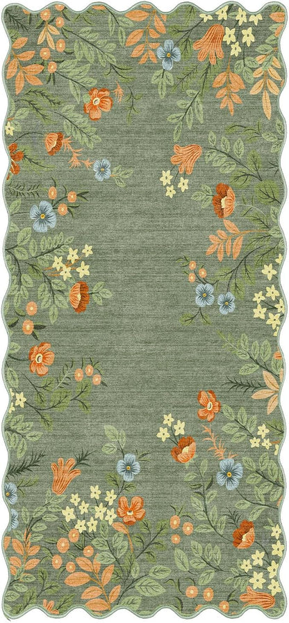 Front Door Mat Indoor Entrance - 2x4.3 Ft Sage Green Floral Washable Layered Doormat Outdoor Entrance Porch Rug Non-Slip Boho Runner Rug for Kitchen Hallway Bedroom Laundry Room Porch Decor