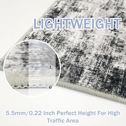IOHOUZE Abstract Runner Rug 3x14 Ft Washable Runners for Hallways, Non Slip Kitchen Runner Printed Faux Wool Entryway Runner Indoor, Modern Abstract Floor Carpet for Hall Stair, Black Grey