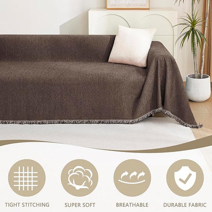 MYSKY HOME Couch Covers for 3 Cushion Couch Sofa, Sectional Couch Cover L Shape Chenille Couch Cushion Covers for Pets, Furniture Protector Cover for Dogs, Kids, 91"X150", Deep Chocolate