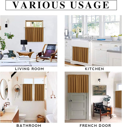 RYB HOME Short Gold Brown Blackout Curtains for Small Bedroom Window, Insulating UV Blocking Drapes for Kitchen Cafe Basement Garage, Privacy Tiers for Bathroom Window, Width 42 by Length 36, Set of 2