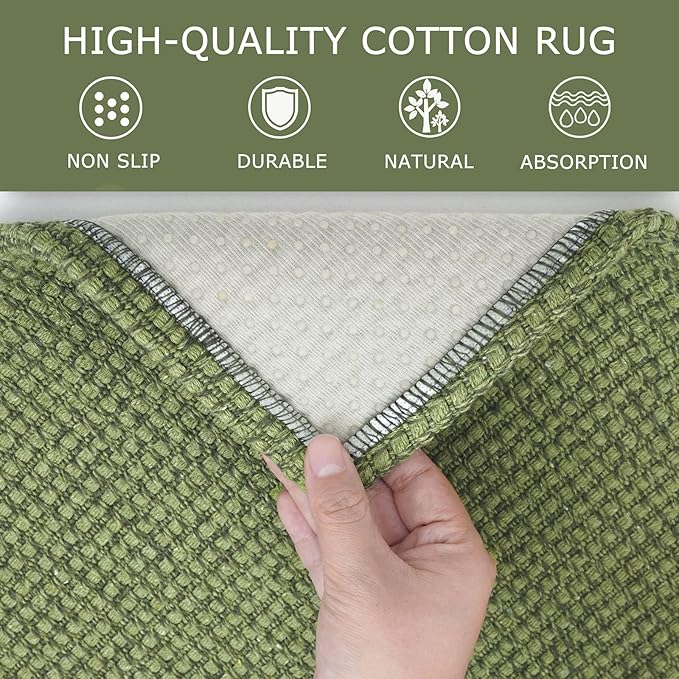 KOZYFLY Long Runners for Hallways 2x12 ft Washable Kitchen Runner Non Slip Rubber Backed Hallway Rugs Cotton Entryway Runner Rug Floor Carpet for Indoor Hall, Kitchen, Bright Green/Earthy Green