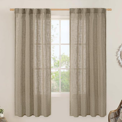 LAMIT Taupe Linen Curtains for Bedroom, 72 Inch Length Light Filtering Semi Sheer Panels Back Tab and Rod Pocket Neutral Drapes for Living Room, 2 Panels, 34 x 72 Inch