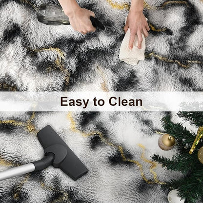 TWINNIS Super Soft Shaggy Rugs Fluffy Carpets, 4x5.9 Feet, Indoor Modern Plush Area Rugs for Living Room Bedroom Kids Room Nursery Home Decor, Upgrade Anti-Skid Rectangular Fuzzy Rug, Grey Gold