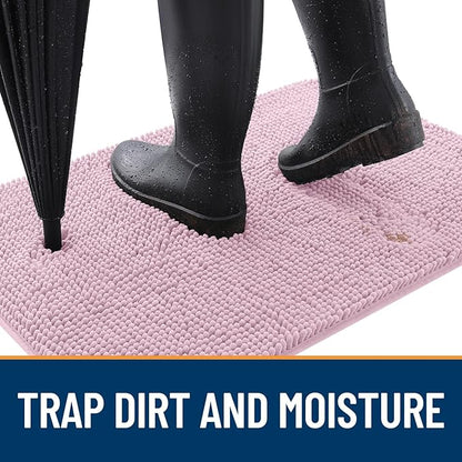 OLANLY Dog Door Mat for Muddy Paws 59x20, Absorbs Moisture and Dirt, Absorbent Non-Slip Washable Doormat, Quick Dry Chenille Mud Mat for Dogs, Entry Indoor Entryway Carpet for Inside Floor, Dusty Rose