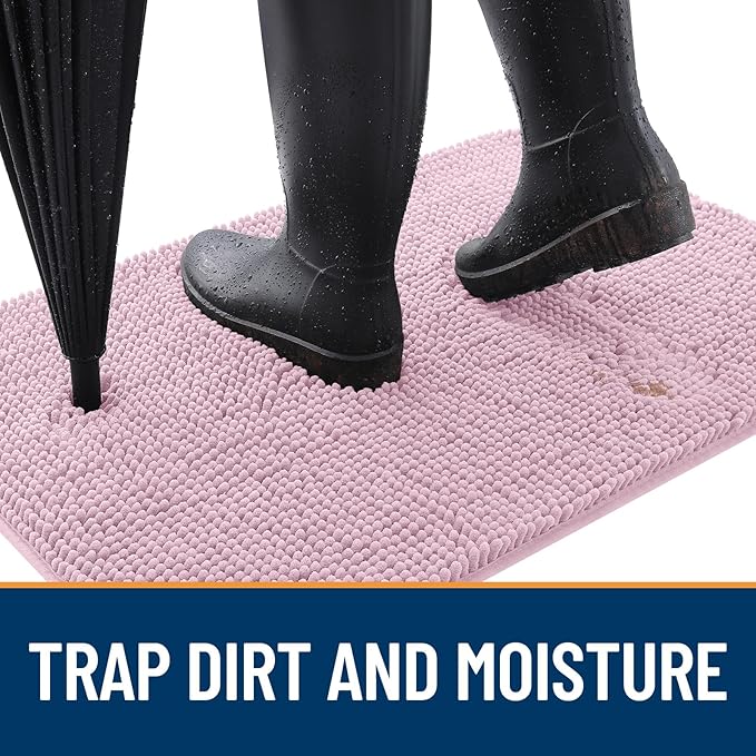 OLANLY Dog Door Mat for Muddy Paws 35x24, Absorbs Moisture and Dirt, Absorbent Non-Slip Washable Doormat, Quick Dry Chenille Mud Mat for Dogs, Entry Indoor Entryway Carpet for Inside Floor, Dusty Rose