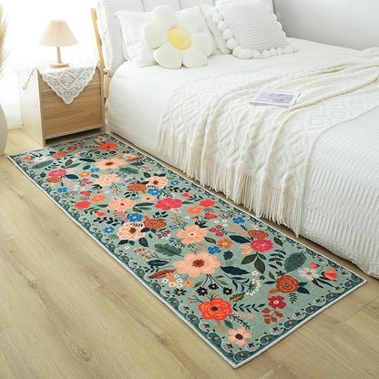 Rugcomf Runner Rug for Hallways Kitchen Rug Non Slip 2'6''x8' Washable Runner Rugs with Rubber Backing Soft Floral Carpet Runner for Hallways, Kitchen, Laundry, Bedroom, Bathroom(Green)