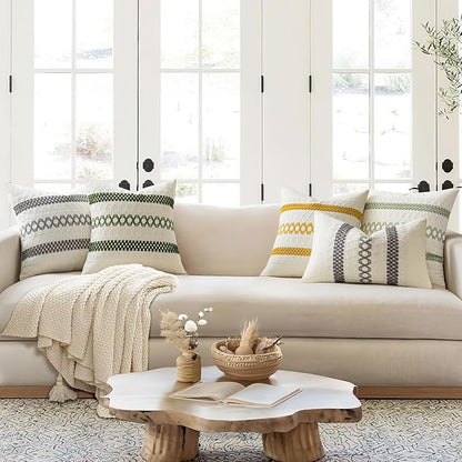 MIULEE Set of 2 Moss Green Boho Decorative Pillow Covers 18x18 Inch Farmhouse Rustic Couch Throw Pillows Modern Summer Cotton Cushion Covers Retro Cute Macrame Woven Spring Decor for Bed Sofa Chair