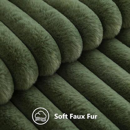 decorUhome Cozy Faux Fur Throw Pillow Covers 16x16 Set of 2 Decorative Soft Plush Striped Modern Farmhouse Boho Couch Pillow Cases with Velvet Back for Sofa Bed Living Room, Olive Green