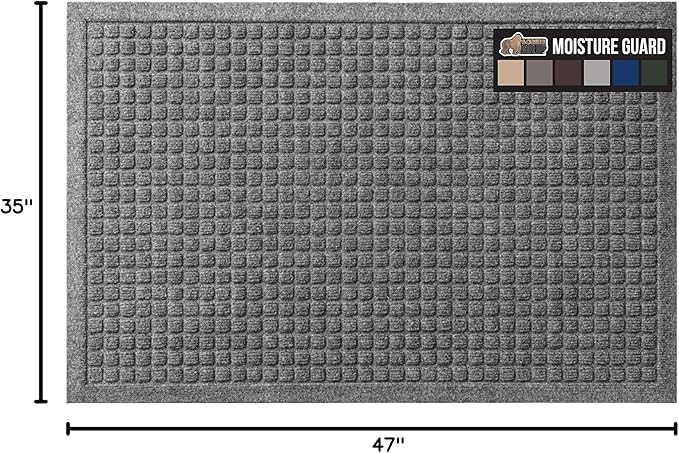GORILLA GRIP® Ultra Absorbent Front Door Mat Outside Entrance, 47x35, Traps Dirt and Moisture, HydroABSORB Indoor Outdoor Doormat Holds Up to 6 Cups Water, Stain and Fade Resistant Welcome Mat, Grey