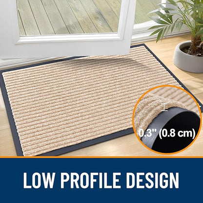 OLANLY Front Door Mat Indoor Outdoor Entrance, Waterproof Heavy Duty Doormat, Fade Resistant, Low Profile, Easy Clean Patio Porch Welcome Floor Mats for Entry, 71x30, Beige