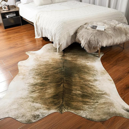 AROGAN Western Decor Faux Fur Cowhide Rug, 4 x 3 Feet Premium Animal Skin Cow Hide Rug, Sturdy Cow Print Rugs for Wall Decor, Western Floor Carpet for Bedroom Living Room, Brownish