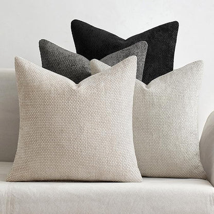 MIULEE Pack of 4 Halloween Couch Throw Pillow Covers 16x16 Inch Neutral Cream/Grey Soft Decorative Chenille Pillow Covers Farmhouse Accent Cushion Covers for Boho Home Decor Sofa Bedroom Living Room