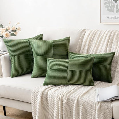 MIULEE Moss Green Decorative Throw Pillow Covers 18x18 Inch for Couch Bed Sofa Spring Decor Pack of 2 Boho Farmhouse Throw Pillows Soft Cross Corduroy Patchwork Textured Cushion Cases