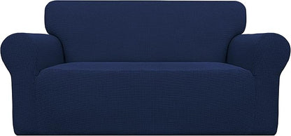 Easy-Going Stretch Loveseat Slipcover 1-Piece Sofa Cover Furniture Protector Couch Soft with Elastic Bottom for Kids Polyester Spandex Jacquard Fabric Small Checks (Loveseat, Navy)