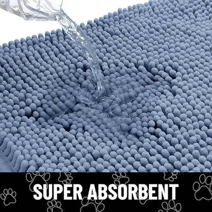Smiry Dog Door Mat for Muddy Paws, Absorbent Dirt Trapper Non Slip Quick Dry Washable Chenille Mat for Mud Dogs, Entry Rug for Indoor and Outdoor (30x20 Inches, Airy Blue and Black)