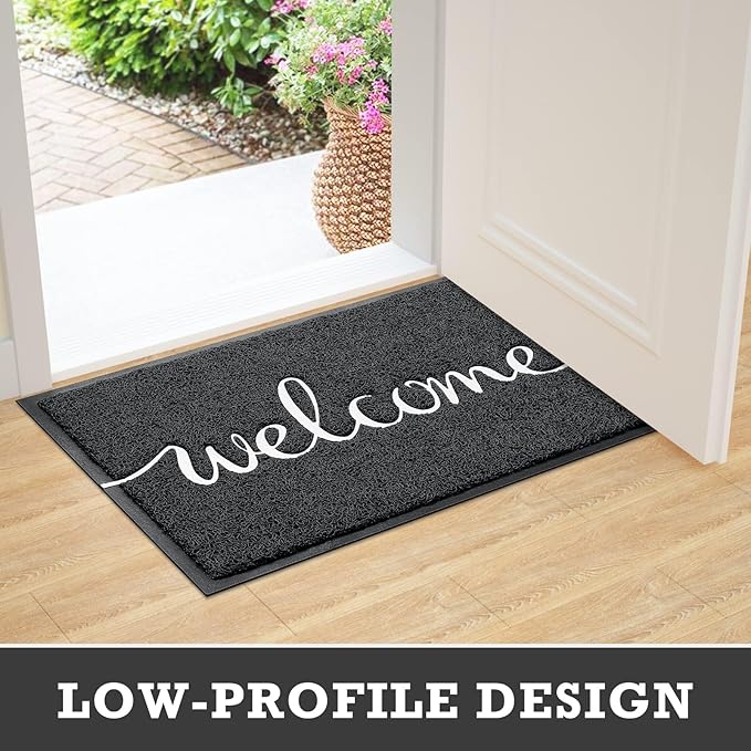 CozyBounty Black Door Mat Welcome Mats Outdoor Indoor Non-Slip Doormat for Entryway Low-Profile Floor Mat for Yard, Garage, High Traffic Areas (30"x17.5", Black)