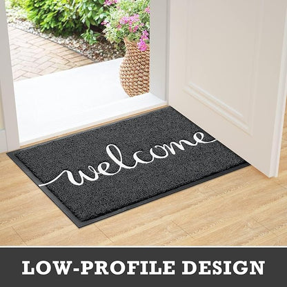 CozyBounty Black Door Mat Welcome Mats Outdoor Indoor Non-Slip Doormat for Entryway Low-Profile Floor Mat for Yard, Garage, High Traffic Areas (30"x17.5", Black)