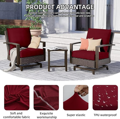 12Pcs Outdoor Cushion Covers, Patio Cushion Covers,Stretch Elastic Slipcovers, Replacement Washable & Reusable Furniture Protector for Patio Couch (Claret,Cover Only)