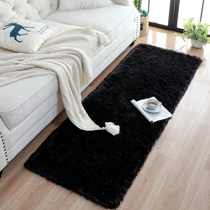 Chicrug Soft Runner Rug for Bedroom Living Room Plush Fluffy Rug 2x8 Feet, Shag Furry Runner Rug Carpet Non Shedding for Nursery Children Kids Girls Room Home Decorative, Black