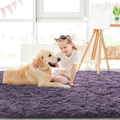 LOCHAS Ultra Soft Indoor Modern Area Rugs Fluffy Living Room Carpets for Children Bedroom Home Decor Nursery Rug 4x5.3 Feet,Grey Purple