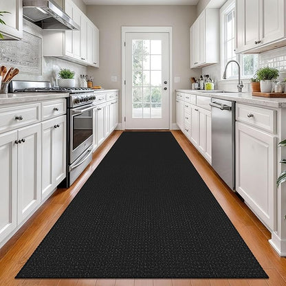 KOZYFLY Long Runners for Hallways 3x12 ft Washable Kitchen Runner Non Slip Rubber Backed Hallway Rugs Cotton Entryway Runner Rug Floor Carpet for Indoor Hall, Backdoor, Kitchen, Black/Dark Grey