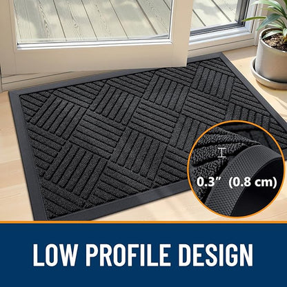 OLANLY Front Door Mat Outside Entrance 59x23, Absorbent, Heavy Duty Sturdy Natural Rubber Doormat Indoor Outdoor, Stain and Fade Resistant, Non-Slip Low Profile Floor Mat for Entryway, Black Diamond