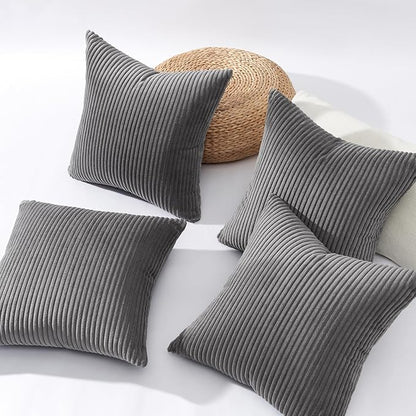Topfinel Dark Grey Throw Pillow Covers Set of 4,Soft Velvet Modern Double-Sided Designs,Decorative Cushion CasesMix and Match for Home Decor, Pillow Inserts Not Included (20x20 inch)