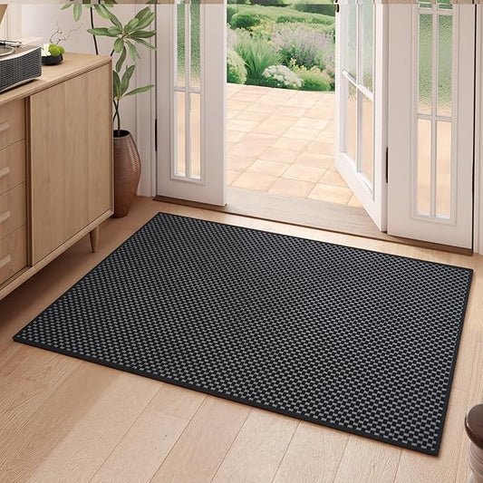 YDKGL 2x3 ft Indoor Door Mat Entryway Rug Non Slip Boho Woven Washable Small Area Rugs Runner, Front Entry Rug Entrance Doormat for Hall Porch Bathroom Kitchen Bedroom, Easy Clean, Black 24"x36"