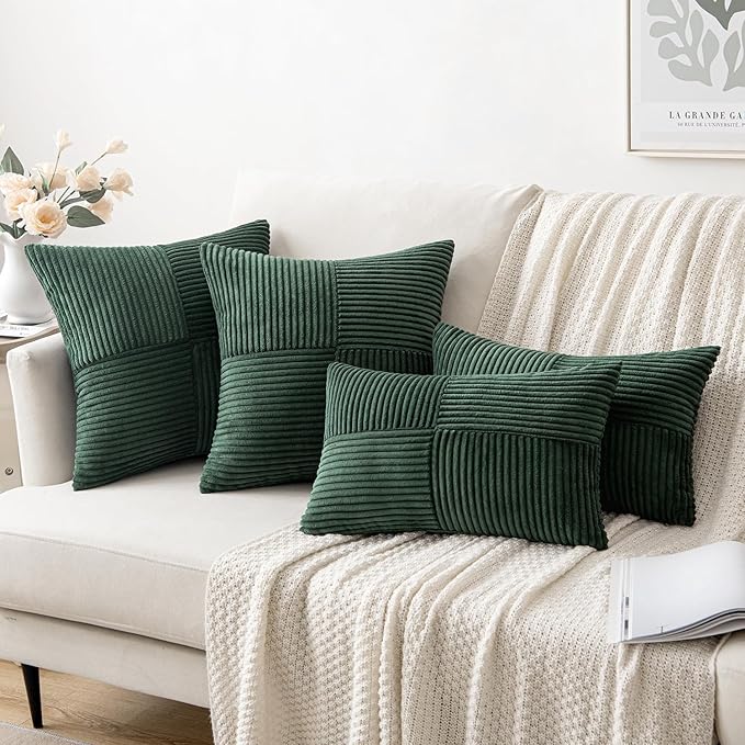 MIULEE Army Green Decorative Throw Pillow Covers 16x16 Inch for Couch Bed Sofa Pack of 2 Boho Farmhouse Throw Pillows Soft Cross Corduroy Patchwork Textured Cushion Cases