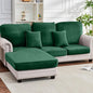Couch Cover 6-Piece Elastic Velvet Couch Cushion Covers & Chaise Slipcovers for L-Shaped Sofas, Sofa Seat Covers Washable, Soft Cover for Couches (5 Seater + Chaise, Christmas Green)