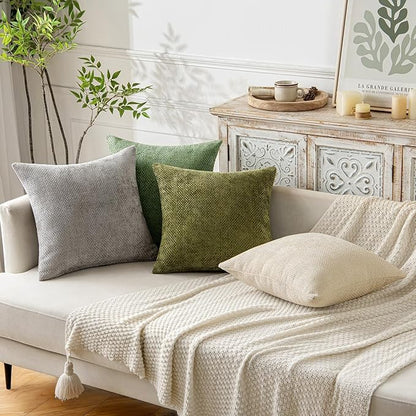 MIULEE Pack of 2 Couch Throw Pillow Covers 20x20 Inch Sage Green Modern Boho Accent Decorative Pillow Covers Soft Chenille Farmhouse Cushion Covers for Home Decor Bed Sofa Living Room
